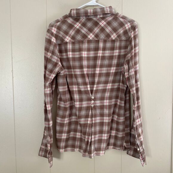 Aéropostale Plaid Button Down Shirt Brown Pink Flannel Top Women’s XL 100% Cotto - Picture 2 of 13